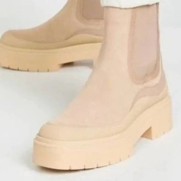 Sam Edelman Lulia Lug Chelsea Boot 9 Sesame Leather Suede Platform Combat - Picture 13 of 15